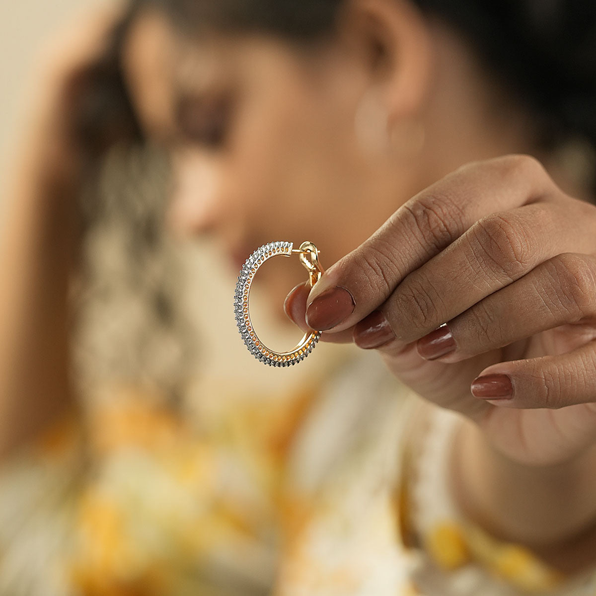 Classic Dual-Tone Textured Hoop Earrings