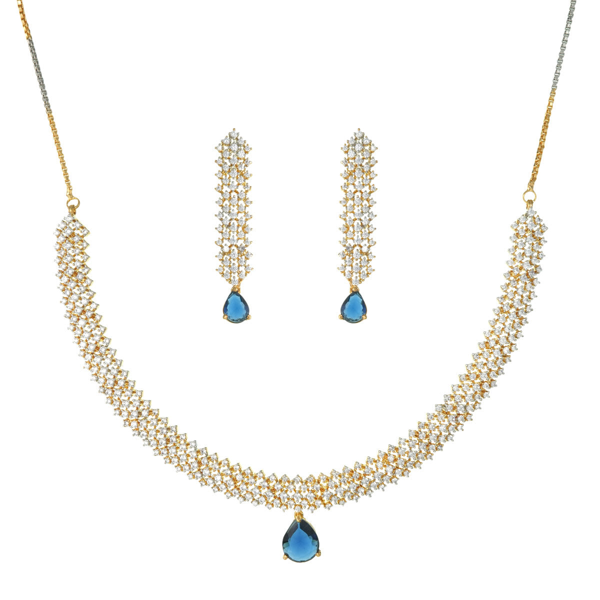 Blue Teardrop Glow Necklace Set