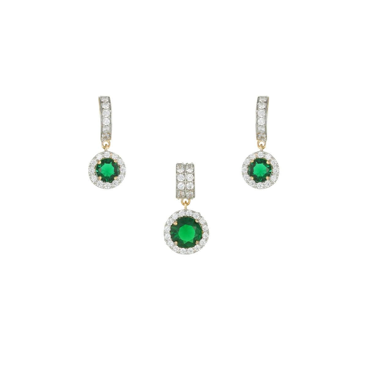 Emerald Halo Pendant Set