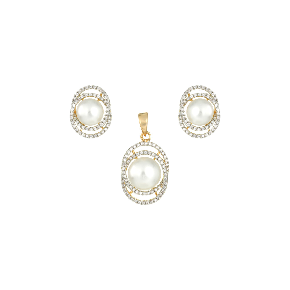 Oval Pearl Halo Pendant Set