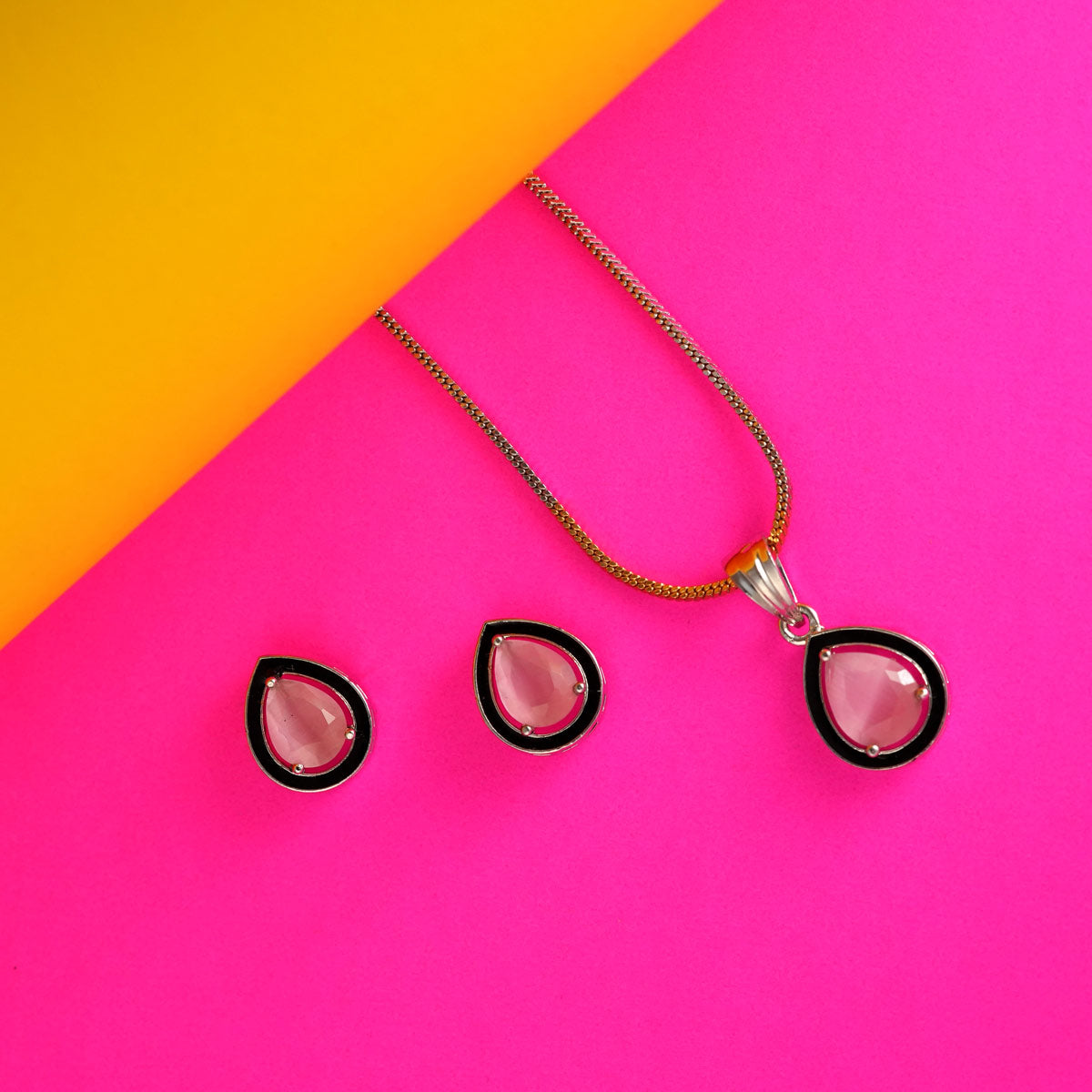 Pink Teardrop Pendant Set