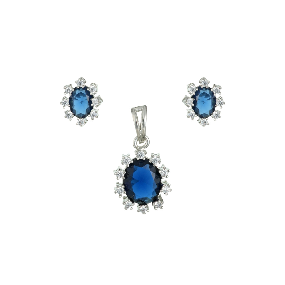 Sapphire Halo Pendant Set