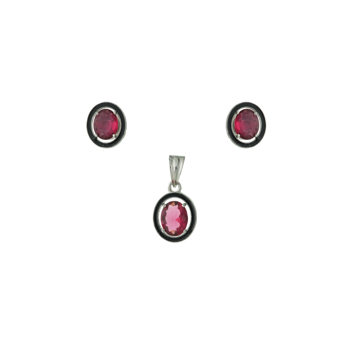 Elegant Oval Pink Pendant Set