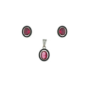 Elegant Oval Pink Pendant Set