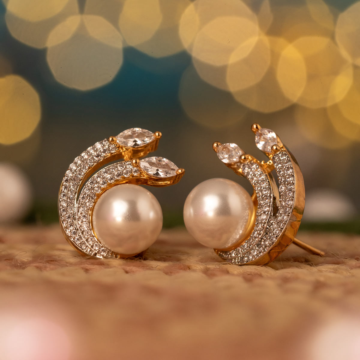 Pearl Luna Charm Studs