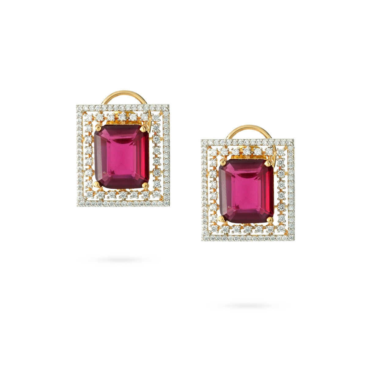 Radiant Ruby Square Stud Earrings