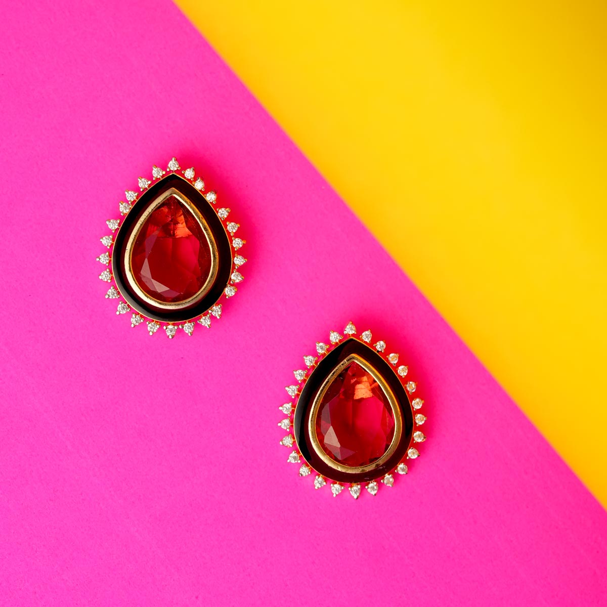 Bold Red Teardrop Stud Earrings