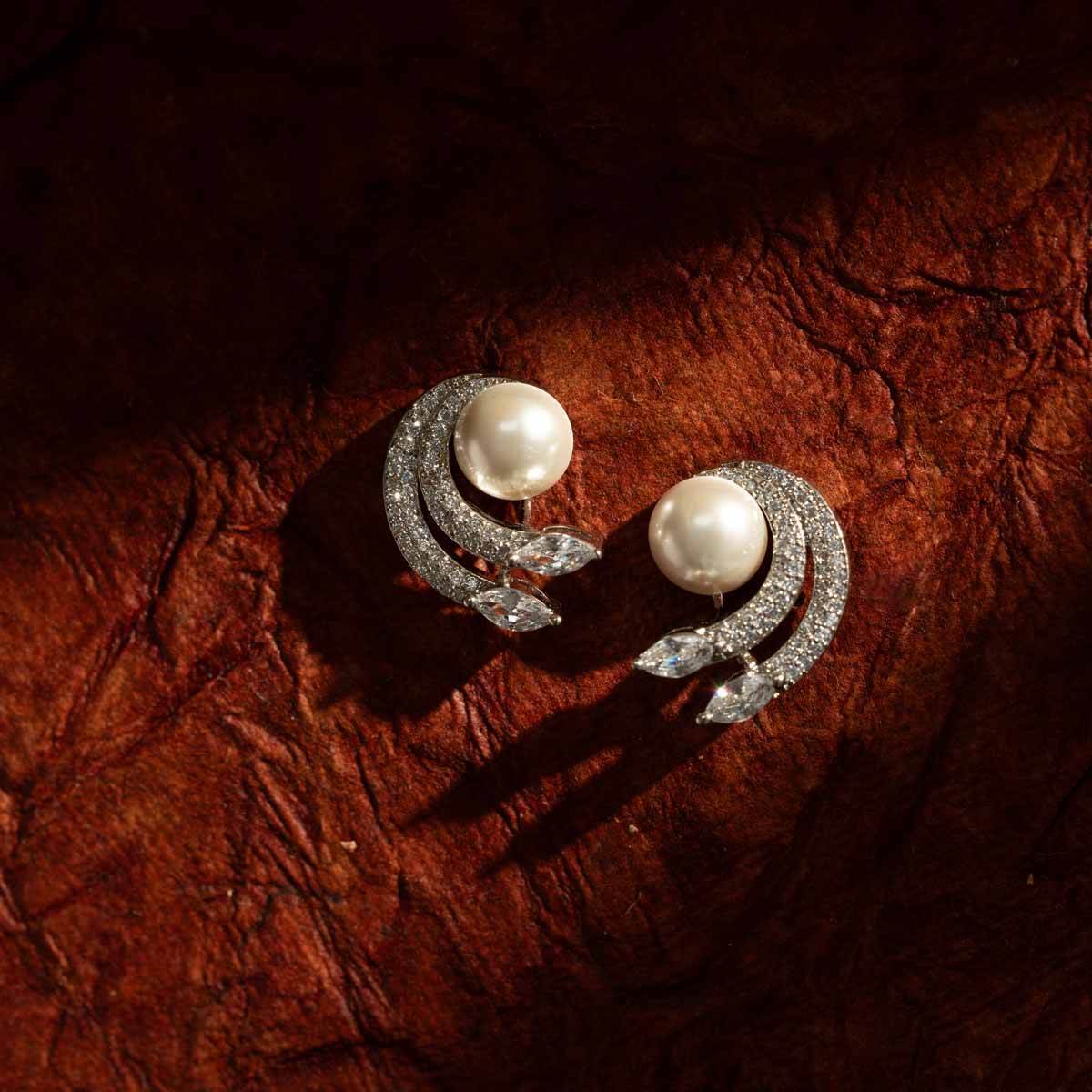 Pearl Luna Charm Studs