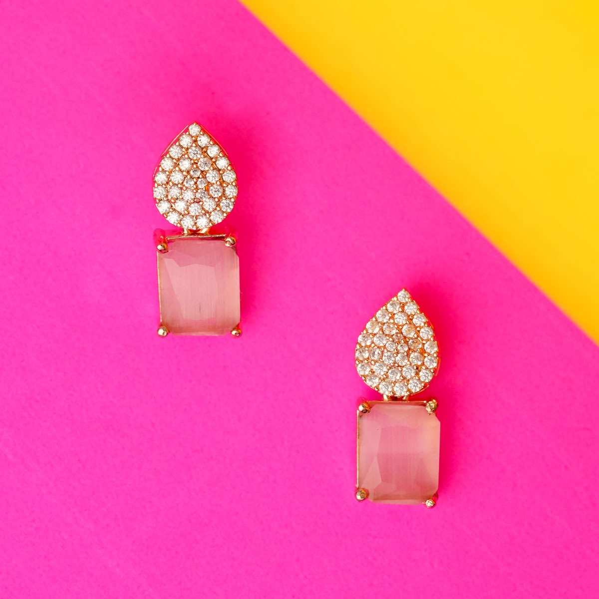 Pink Pave Drop Earrings