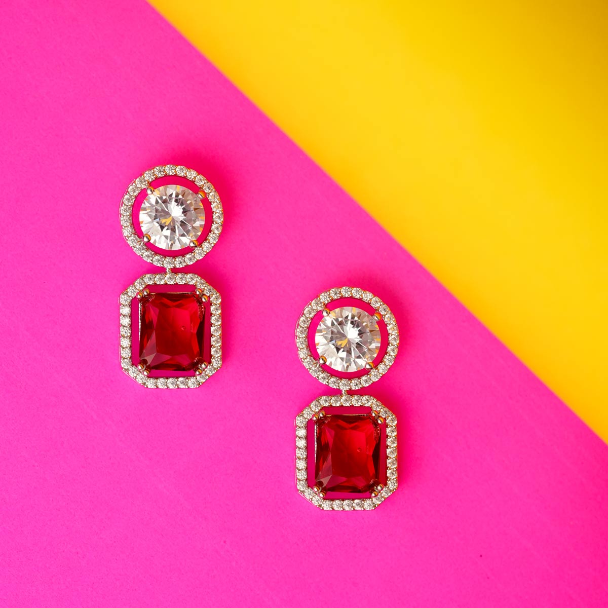 Ruby and Crystal Drop Earrings