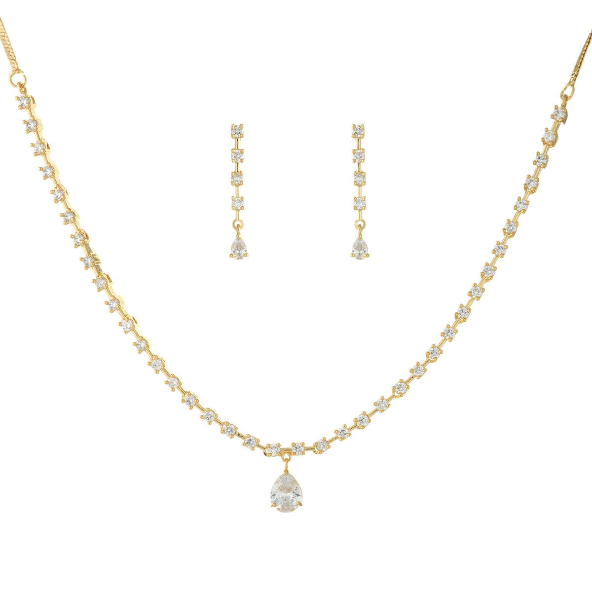 Elegant Chain Necklace Set with CZ Stone