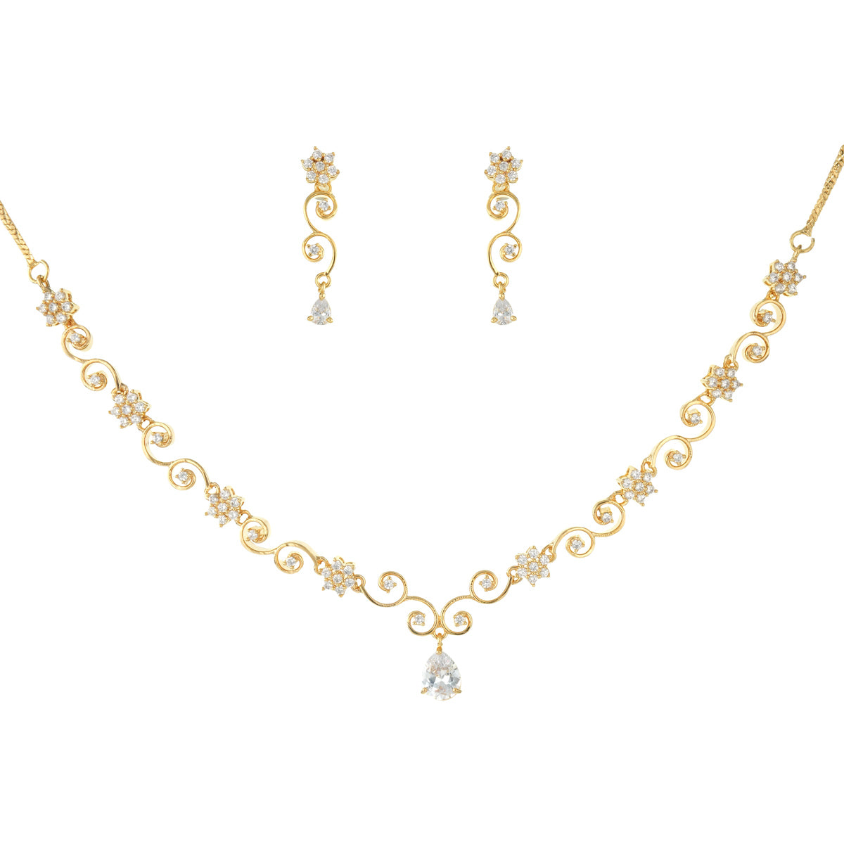 Swirl Floral Necklace Set with CZ Stone