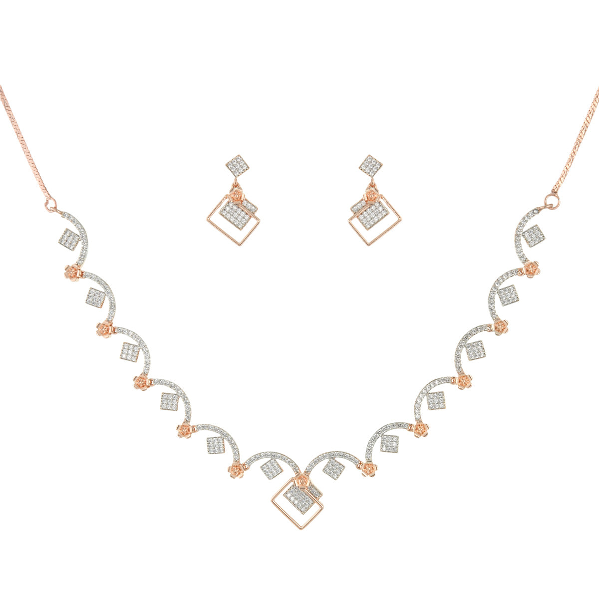 Curved Square Design Necklace and Earrings Set