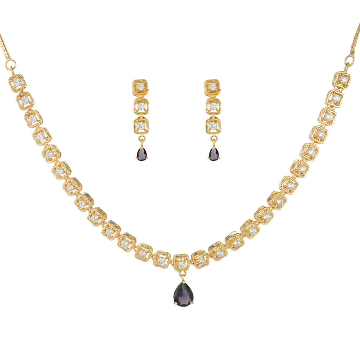 Square Cut Necklace and Earrings Set