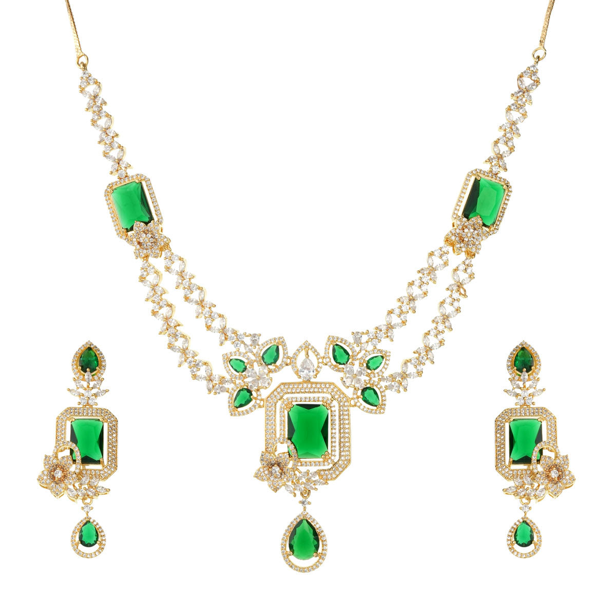 Luxe Green and Clear Stone Necklace Set