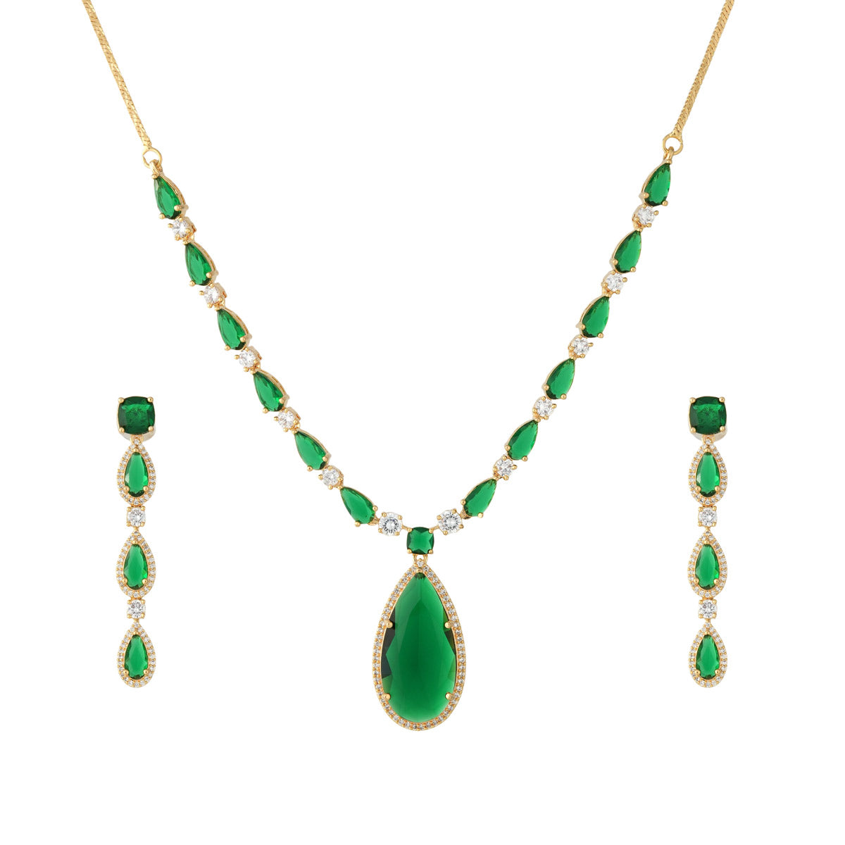 Elegant Green Stone Necklace Set