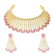 Floral Pink Stone Necklace Set