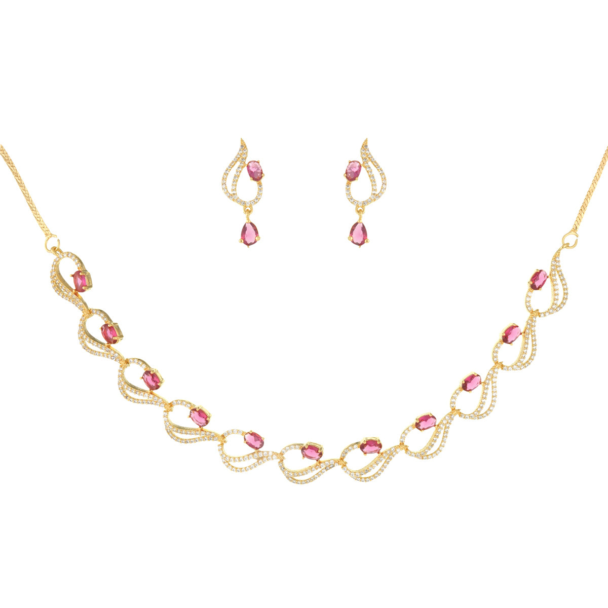 Elegant Pink Stone Necklace Set