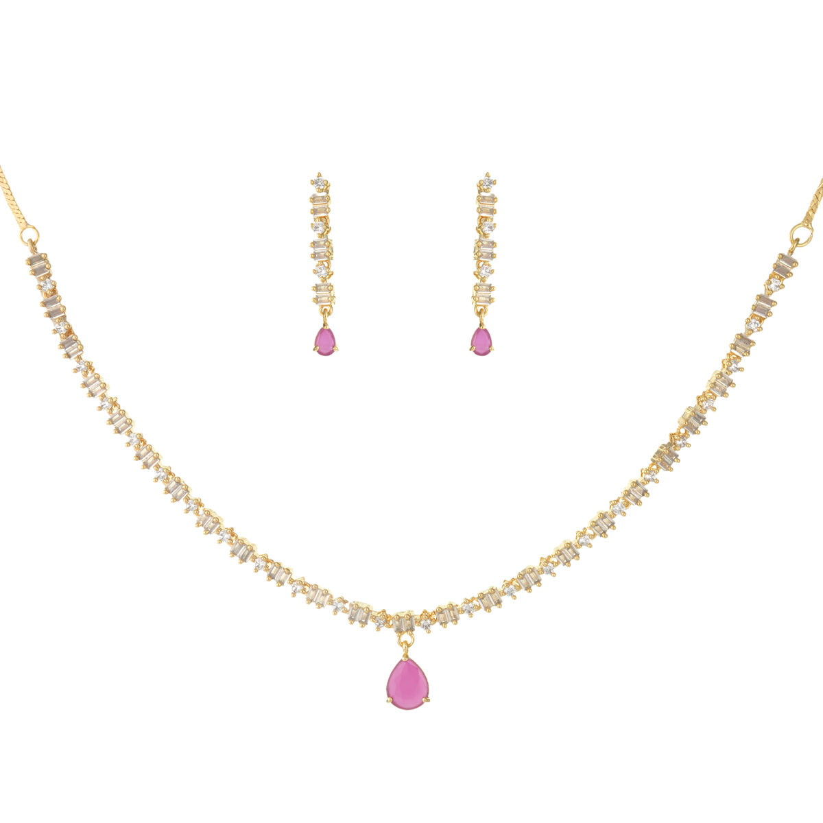 Pink Stone Necklace and Earrings Set