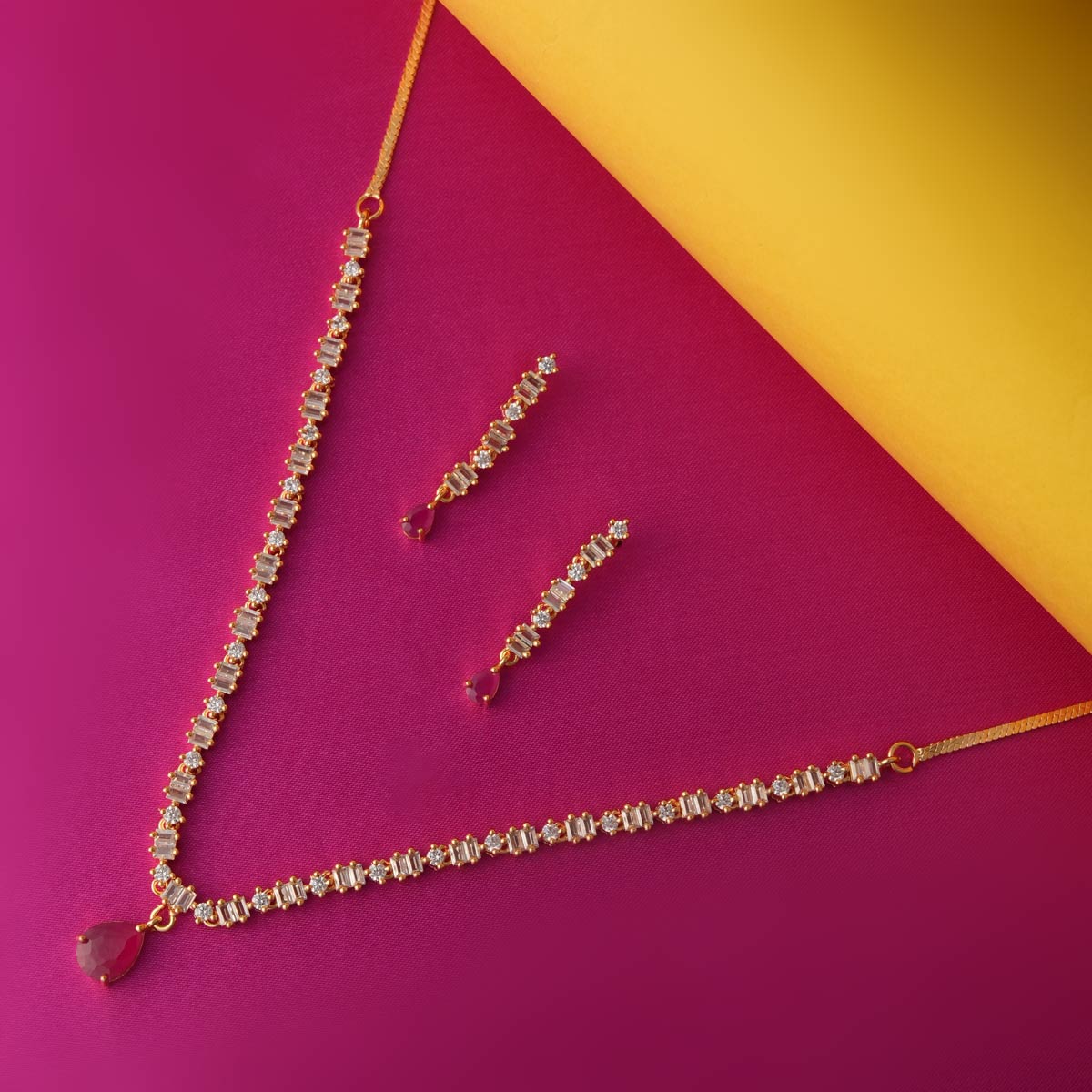 Pink Stone Necklace and Earrings Set