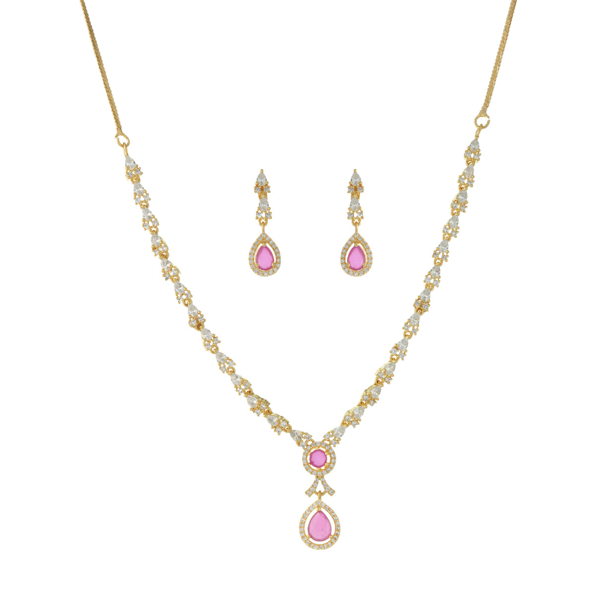 Delicate Pink Stone Necklace Set