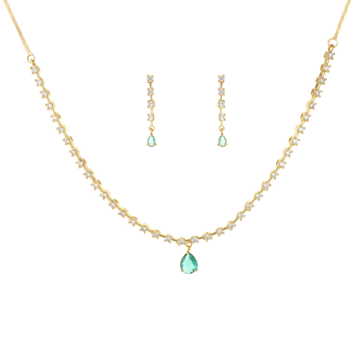 Elegant Chain Necklace Set with Green Stone