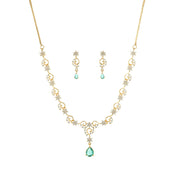 Floral Chain Necklace Set with Green Accent