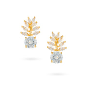 Golden-tone Zircon Leaf Motif Stud Earrings