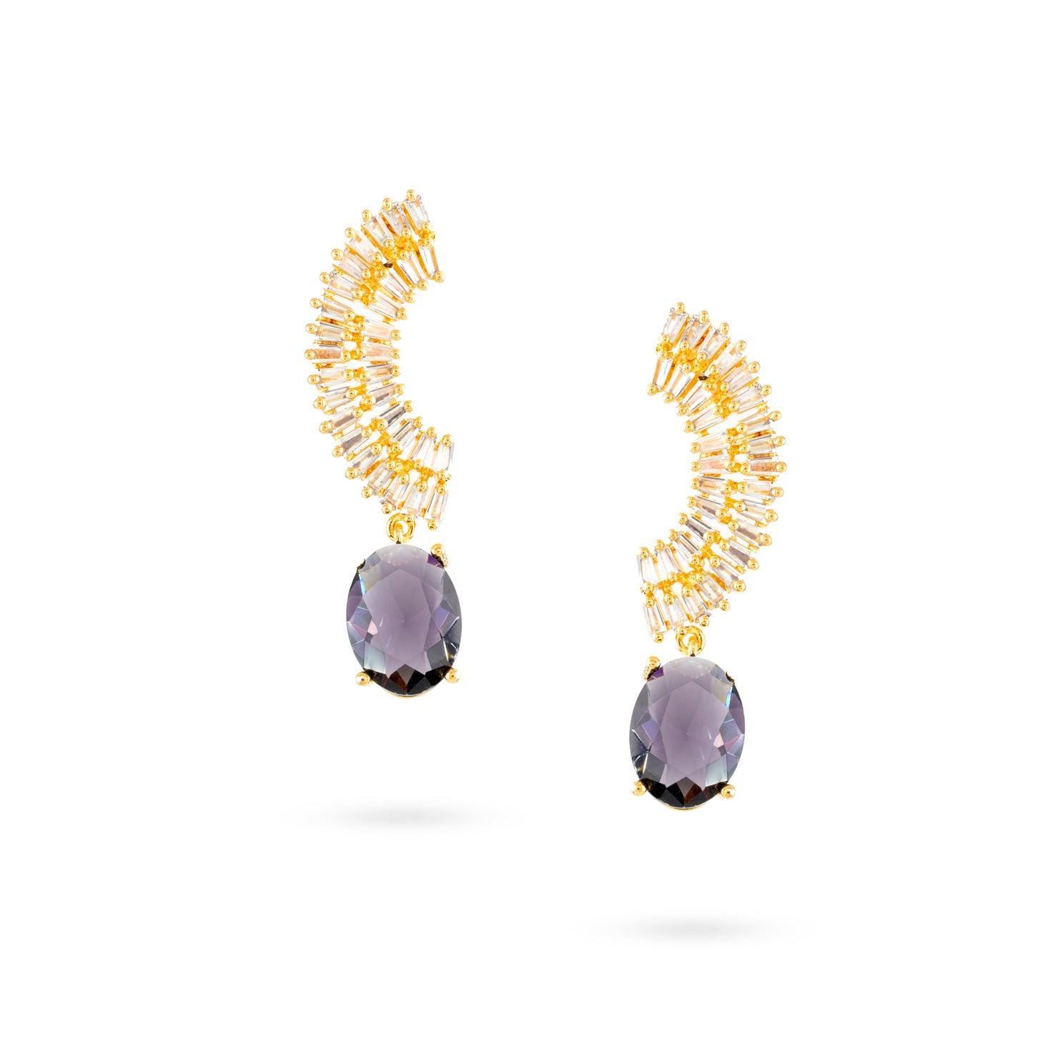 Amethyst Purple Baguette Curve Drop Earrings