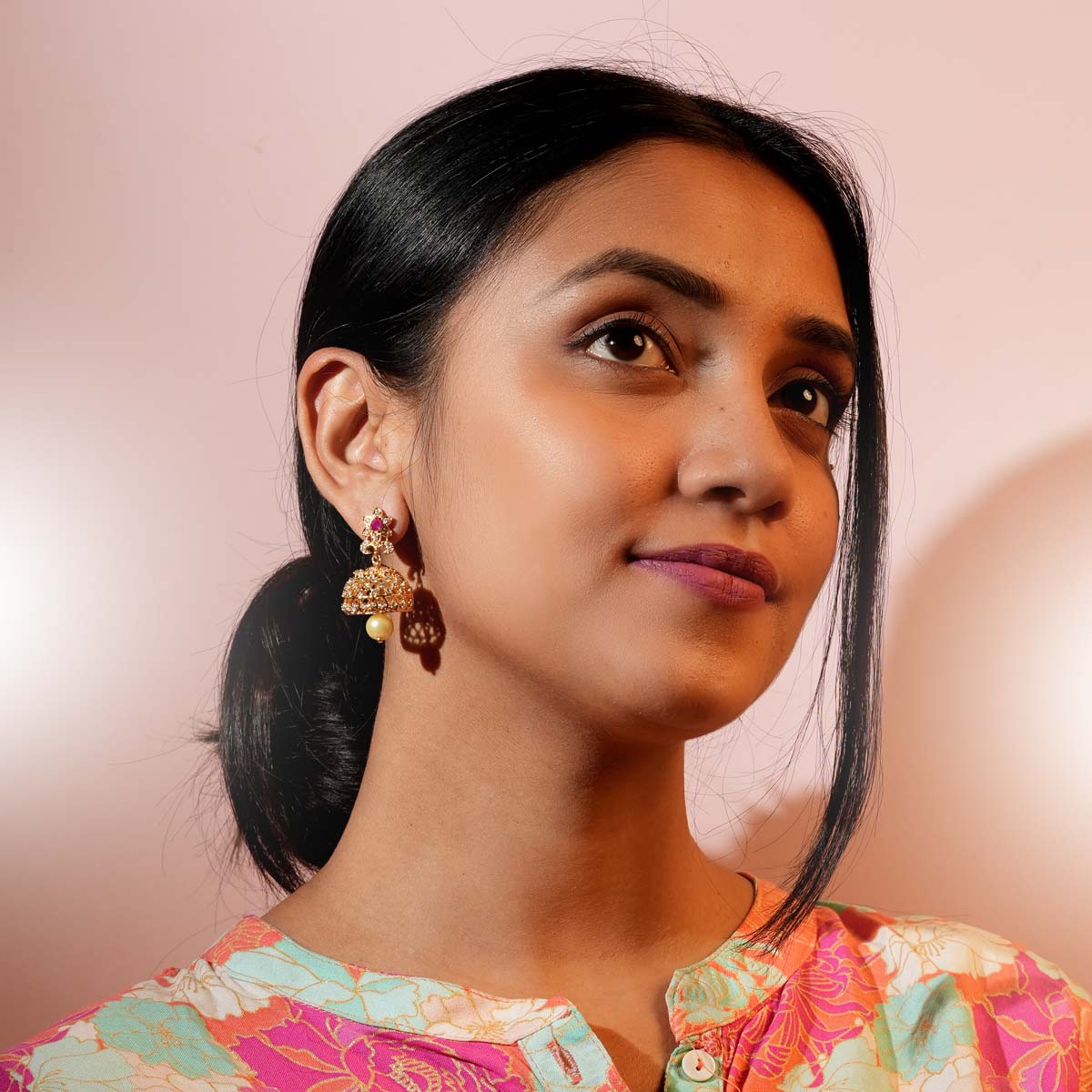 Traditional Ruby Jhumka Earrings