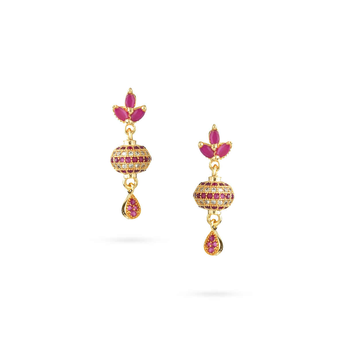 Ruby and Gold Spherical Drop Earrings