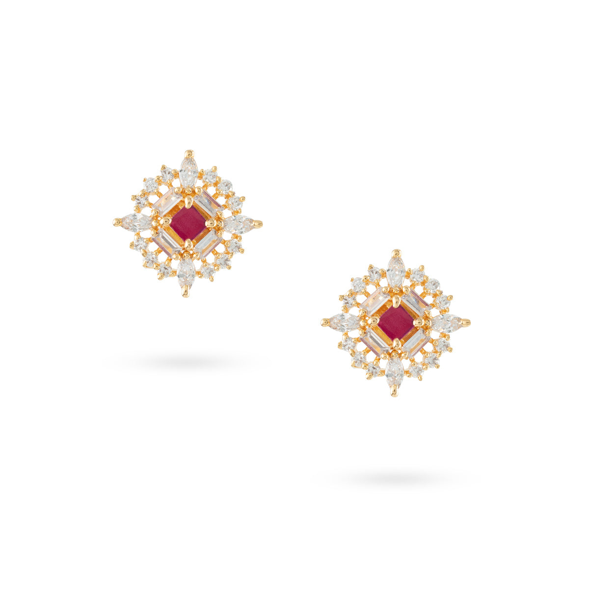 Radiant Pink and White Zircon Stud Earrings