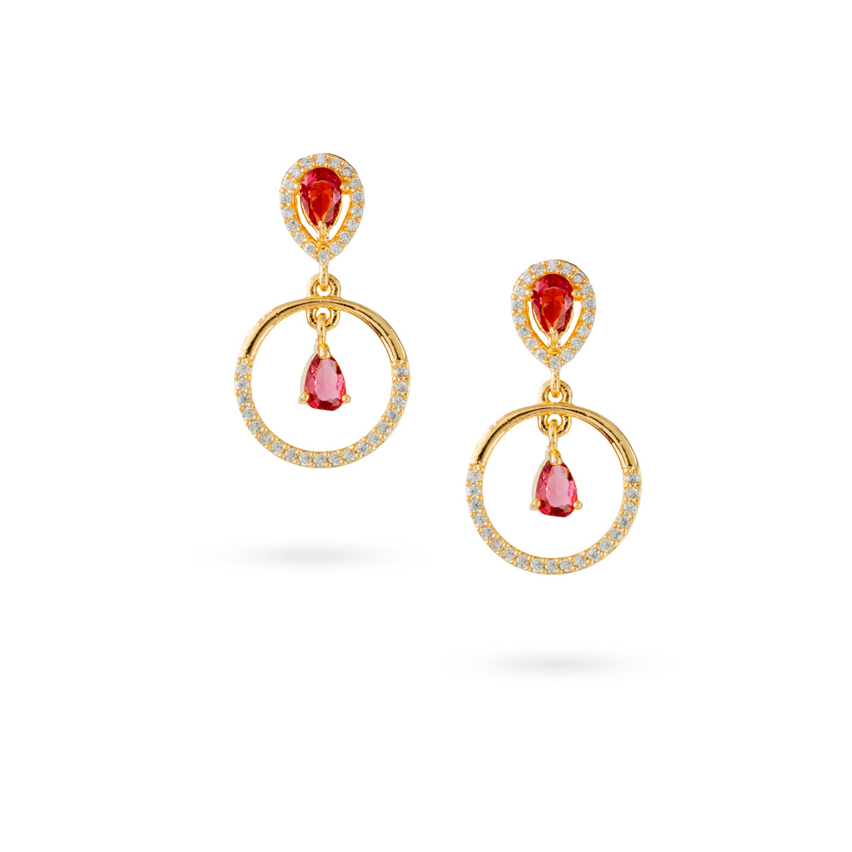 Elegant Red Zircon Circle Drop Earrings