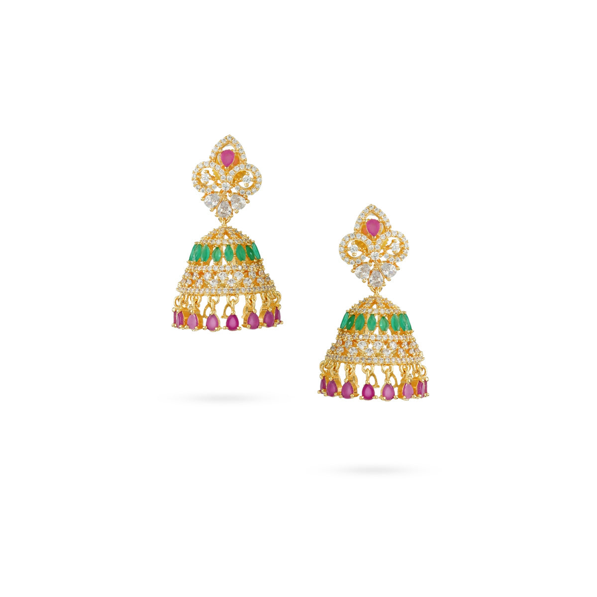 Royal Jhumka Earrings with Emerald and Ruby Accents