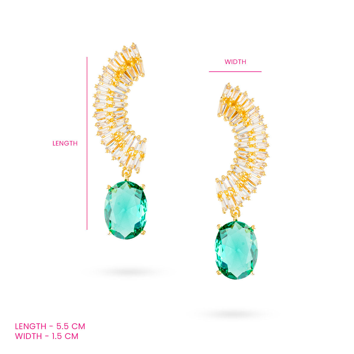 Emerald Green Baguette Curve Drop Earrings