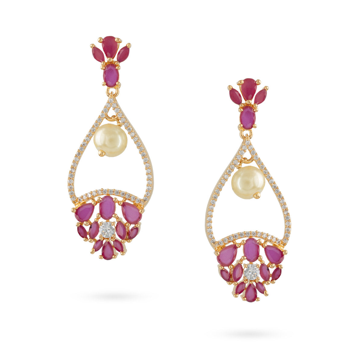 Pearl & Ruby Teardrop Earrings