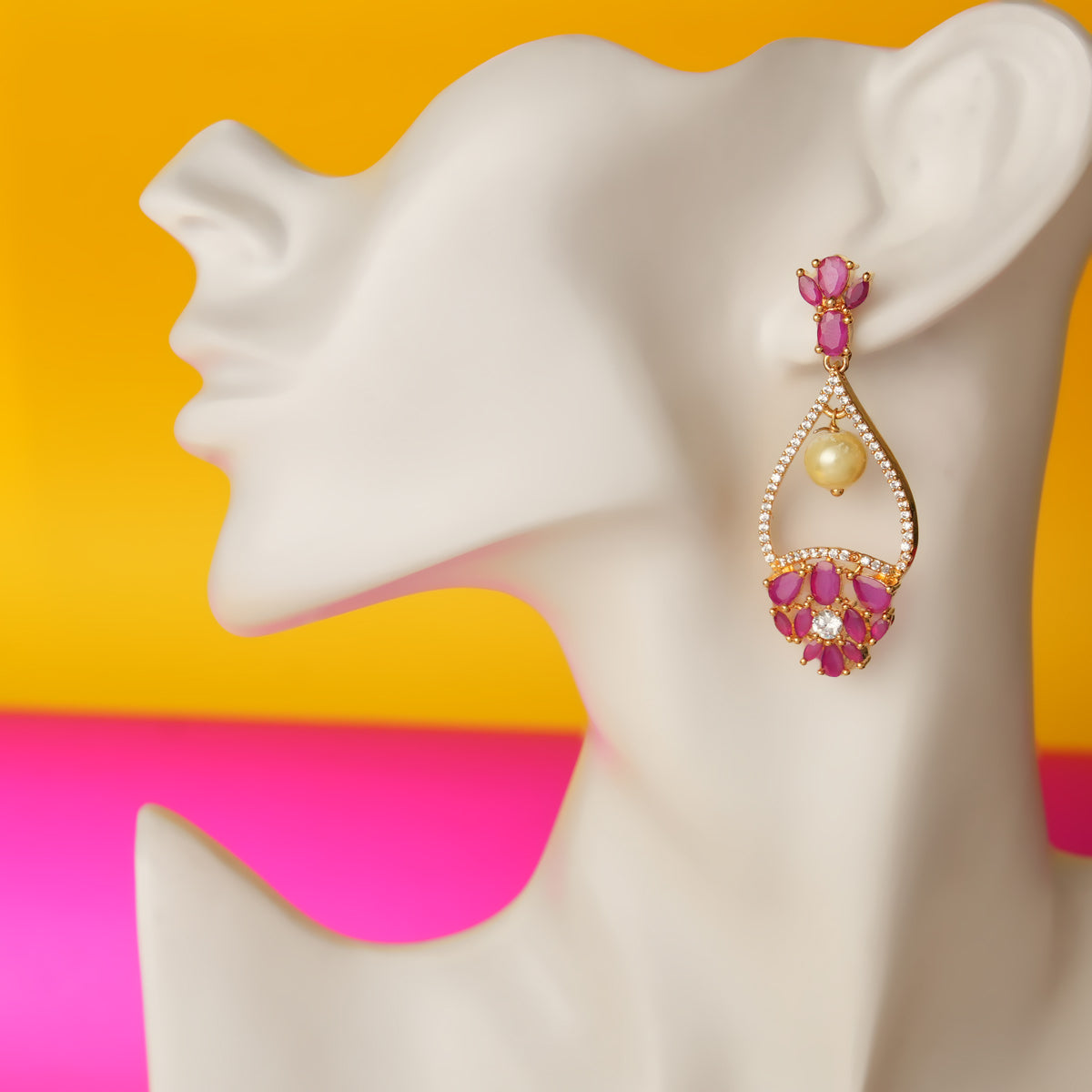 Pearl & Ruby Teardrop Earrings