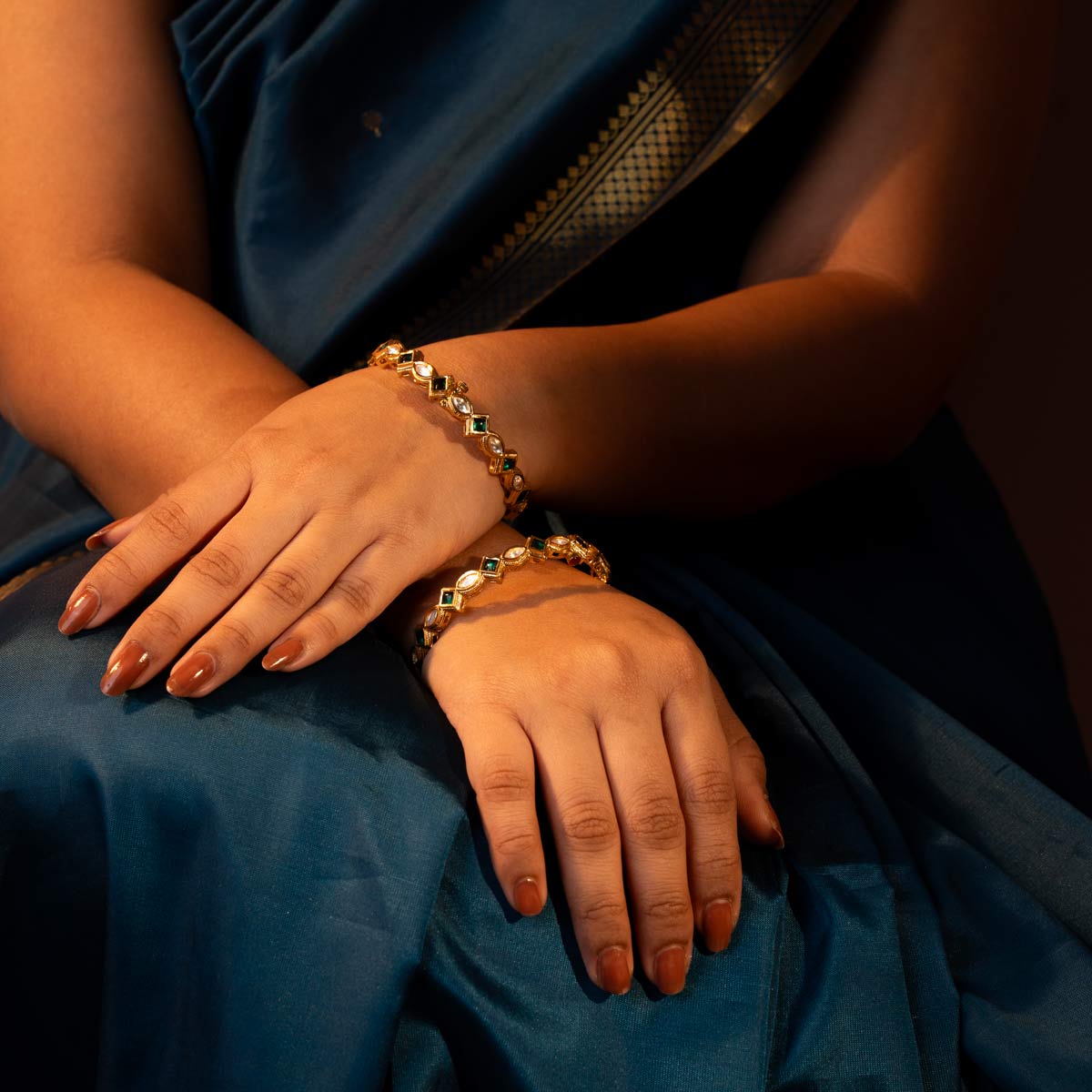 Kundan Studded Brass Bangles with Geometric Detailing