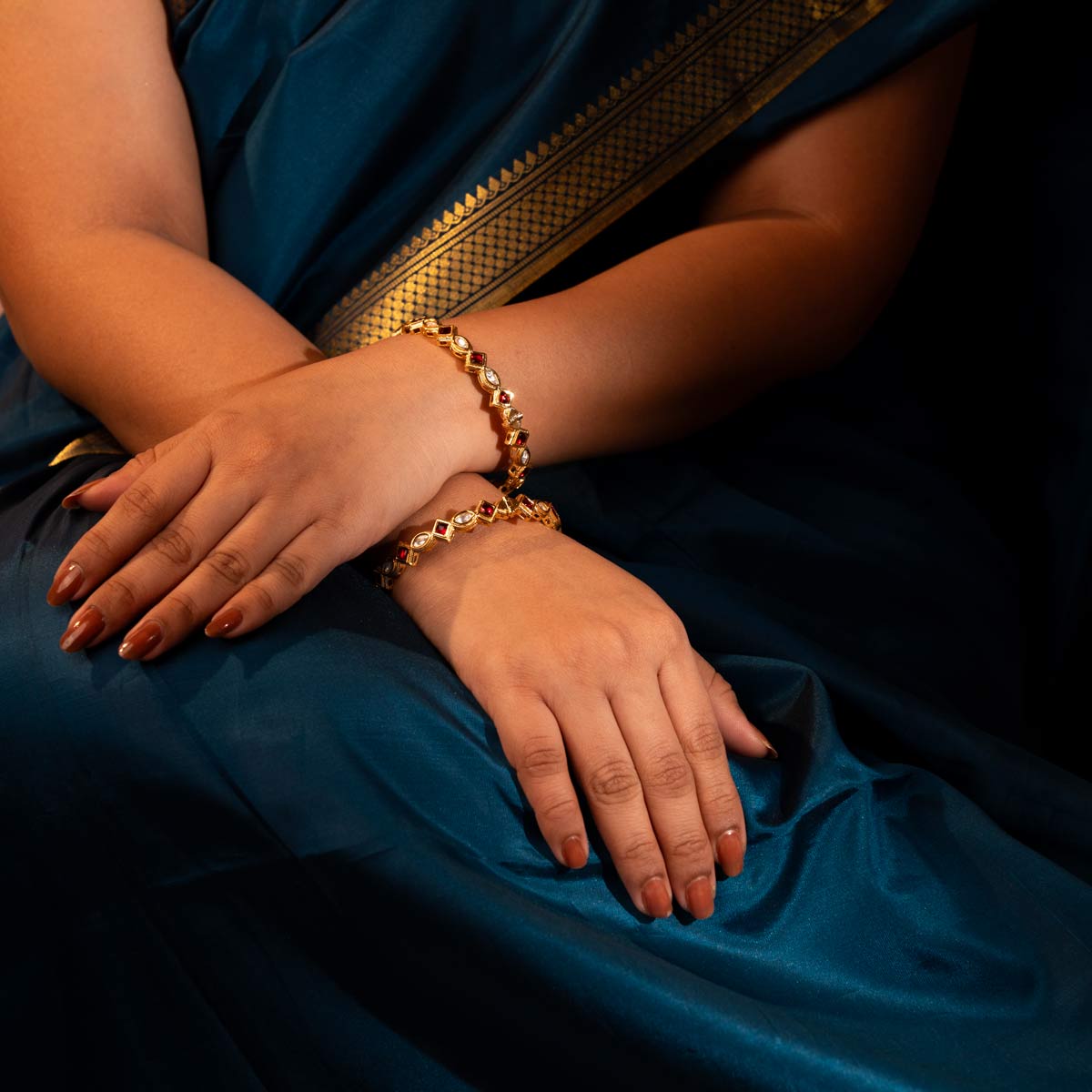 Kundan Studded Brass Bangles with Geometric Detailing