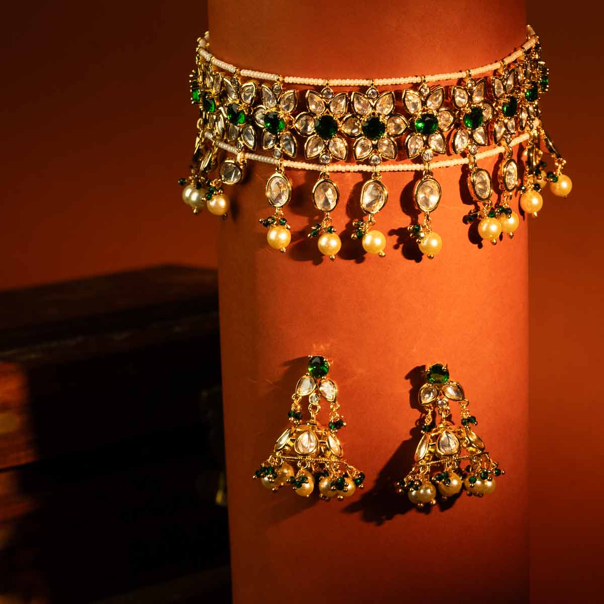 Kundan Bridal Choker Set with Pearl Droplets