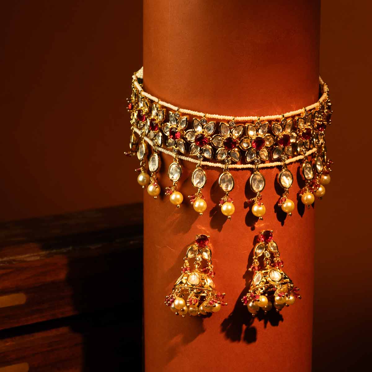 Kundan Bridal Choker Set with Pearl Droplets