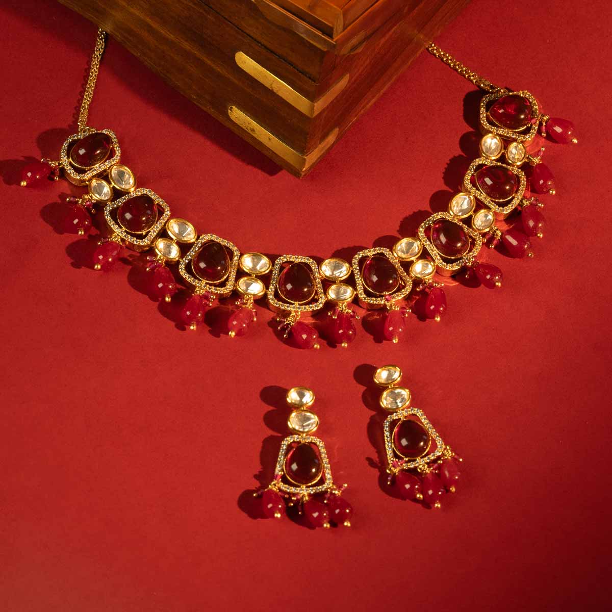 Rohini Ruby Kundan Necklace Set