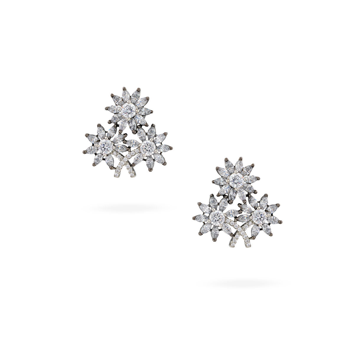 Tri-Cluster Dazzle Floral CZ Earrings