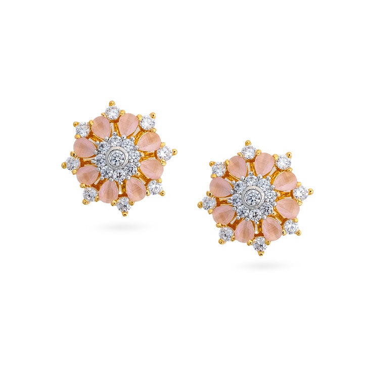 Peach Blossom CZ Floral Stud Earrings