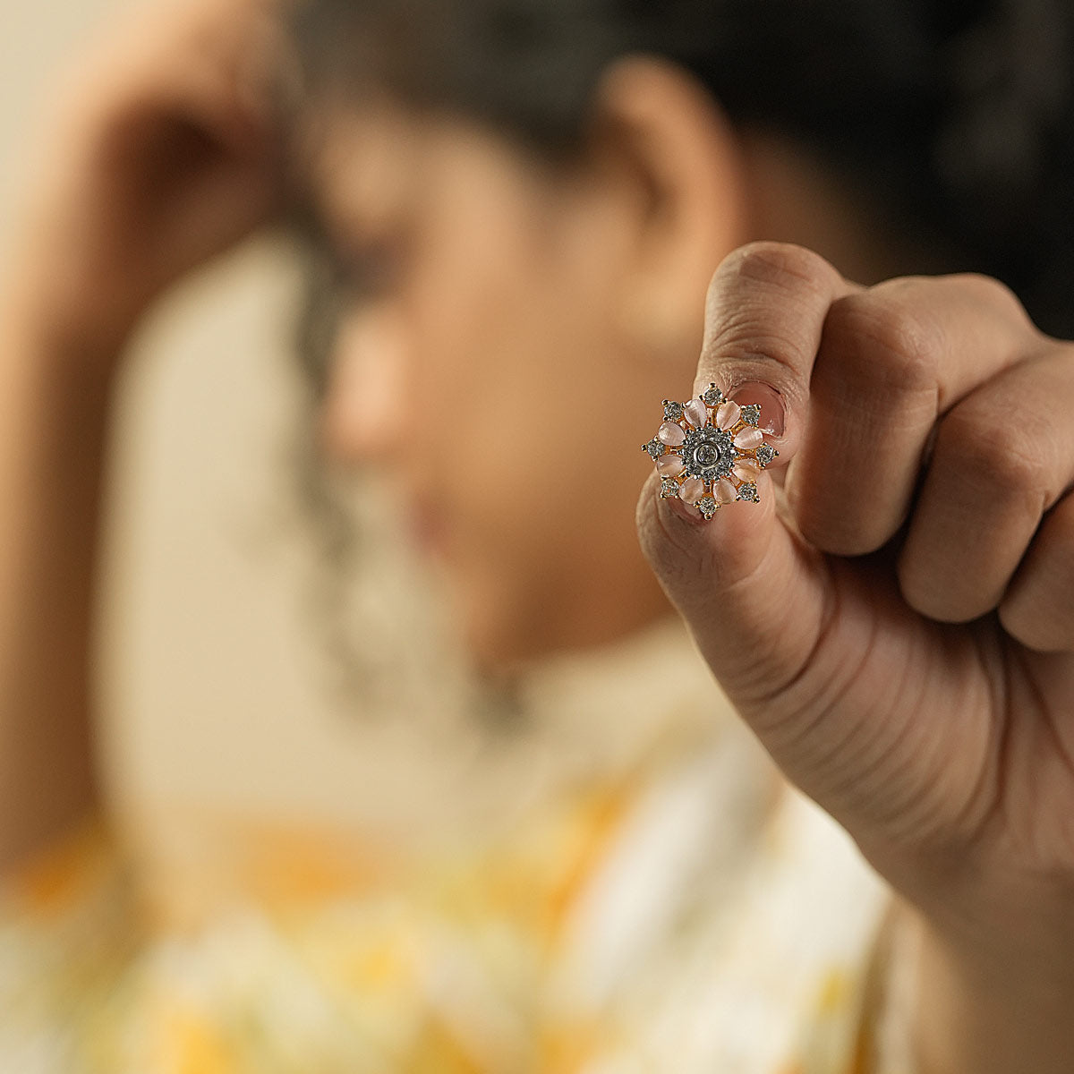 Peach Blossom CZ Floral Stud Earrings