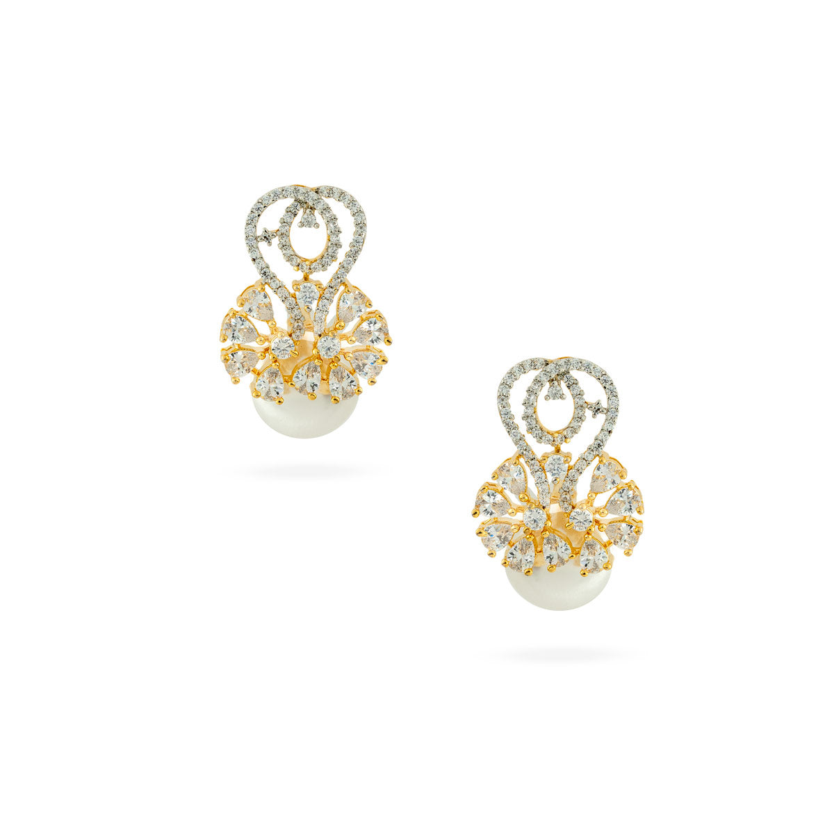 Pearl Elegance CZ Floral Drop Earrings