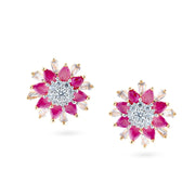 Ruby Blossom Floral Stud Earrings