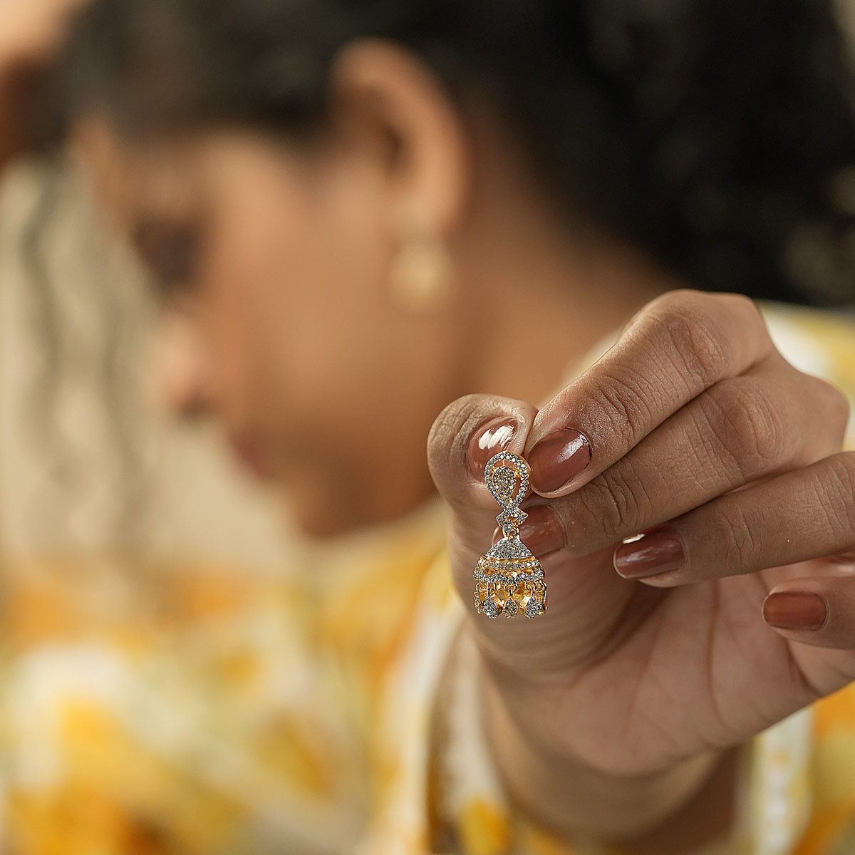 Golden Radiance CZ Jhumka Earrings