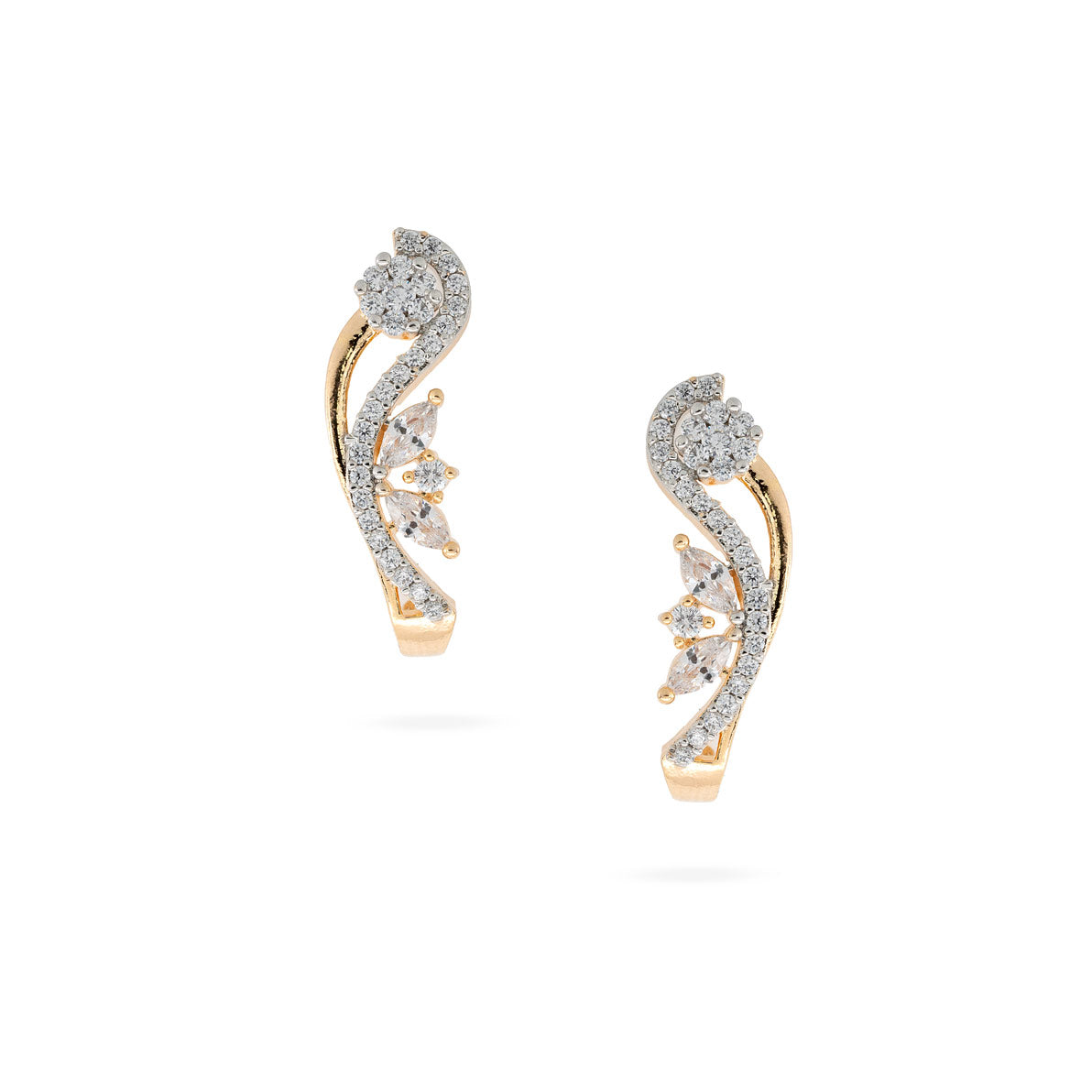 Elegant Wave CZ Earrings with Gold Polish