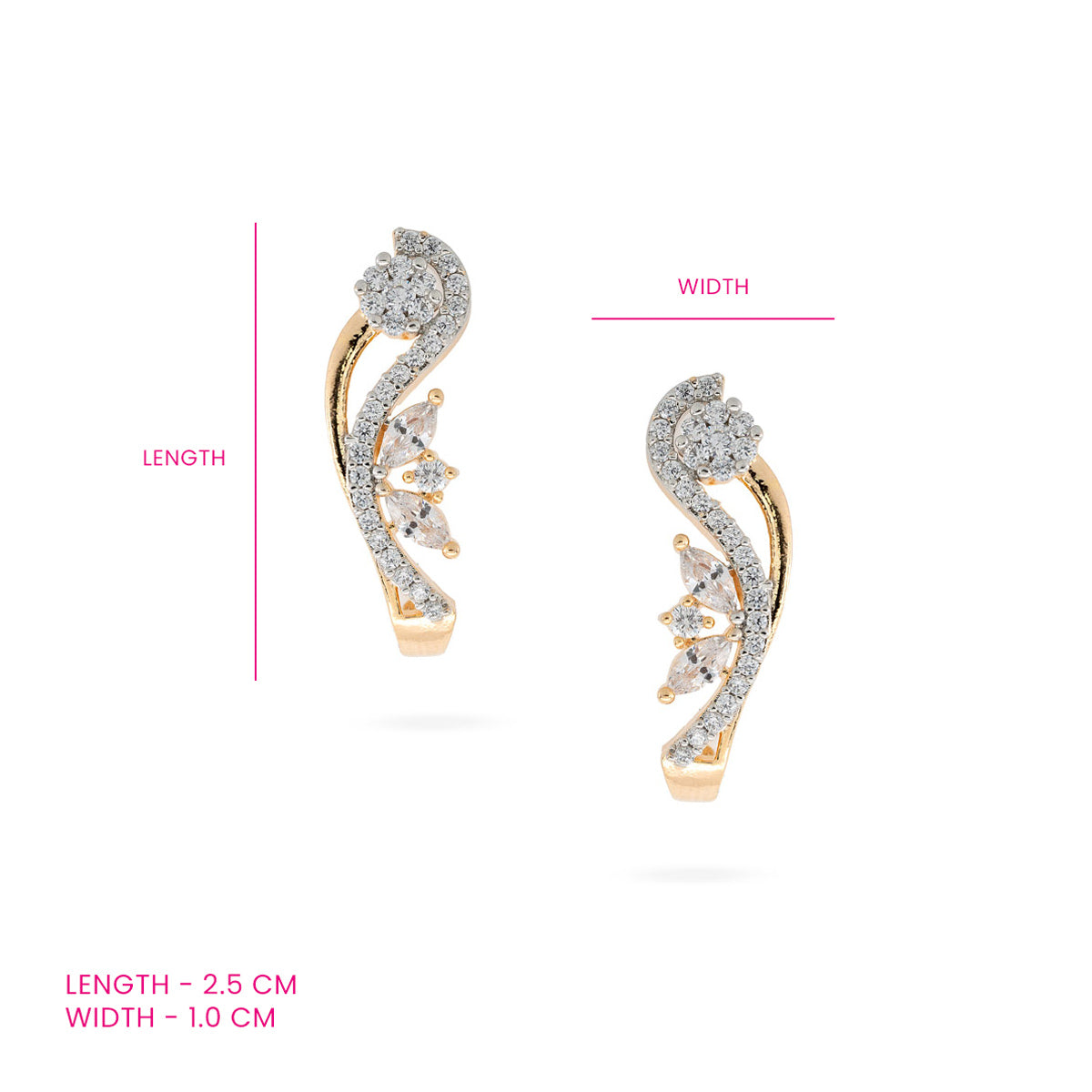 Elegant Wave CZ Earrings with Gold Polish